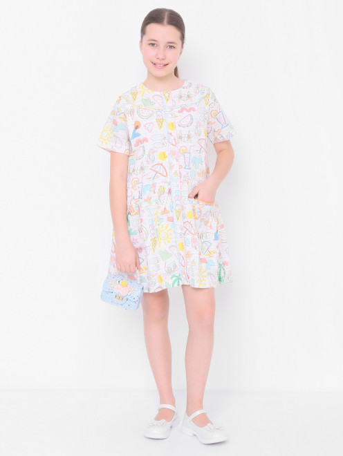 Платье из хлопка с узором Stella McCartney kids - МодельОбщийВид