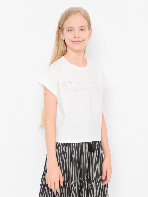 Футболка из хлопка с логотипом Ermanno Scervino Junior - МодельВерхНиз