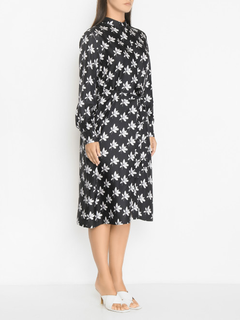 Платье-миди из шелка с цветочным узором Marina Rinaldi - МодельВерхНиз