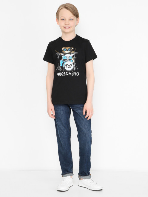 Футболка из хлопка с принтом Moschino - МодельОбщийВид