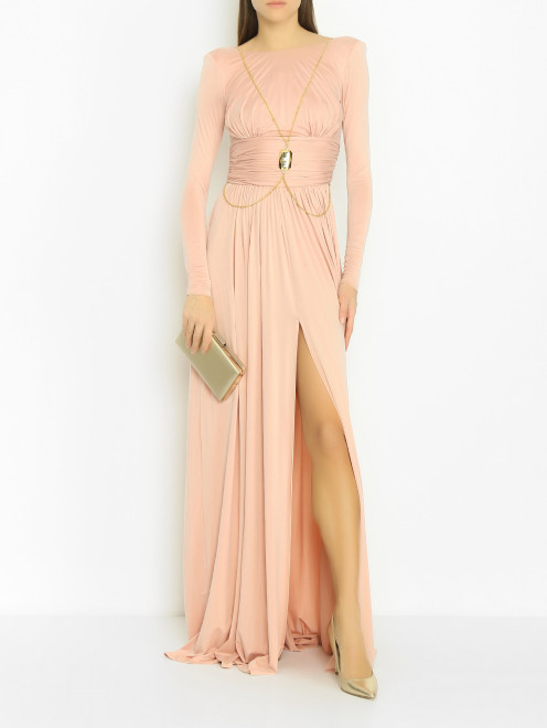 Вечернее платье с цепочкой, высоким разрезом и декольте на спинке Elisabetta Franchi - МодельОбщийВид