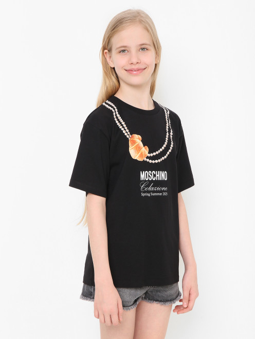 Футболка из хлопка с принтом Moschino - МодельВерхНиз