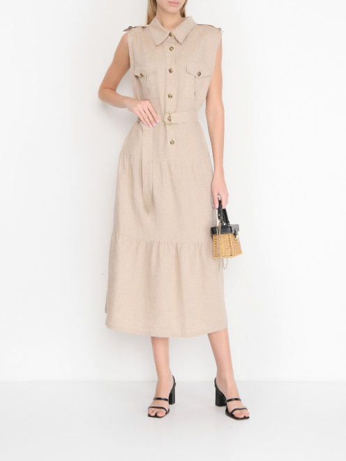 Платье из льна с поясом Luisa Spagnoli - МодельОбщийВид