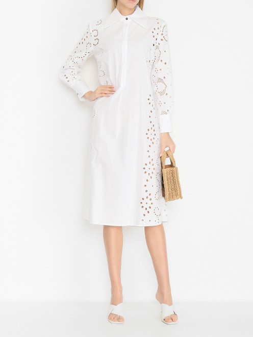 Платье-макси из хлопка с вышивкой ришелье Liviana Conti - МодельОбщийВид