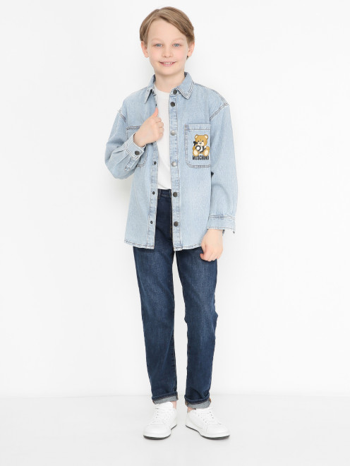 Рубашка из денима с логотипом Moschino - МодельОбщийВид