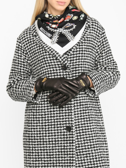 Перчатки из кожи с логотипом Moschino - МодельОбщийВид