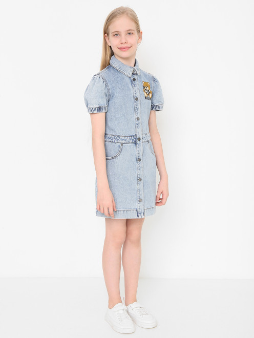 Платье из денима с логотипом Moschino - МодельВерхНиз