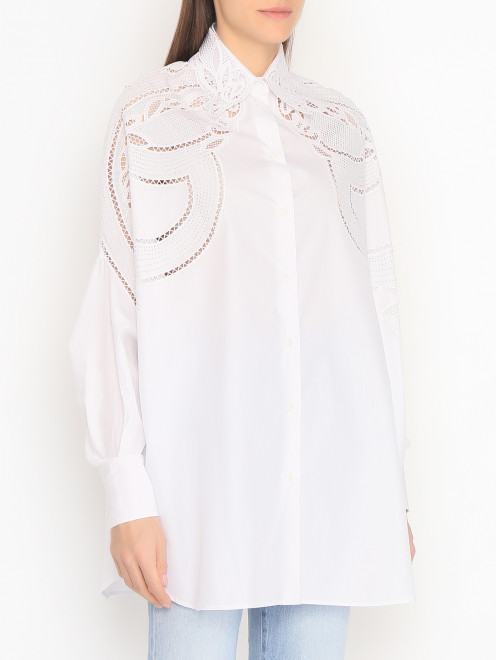 Блуза из хлопка с вышивкой и стразами Ermanno Scervino - МодельВерхНиз