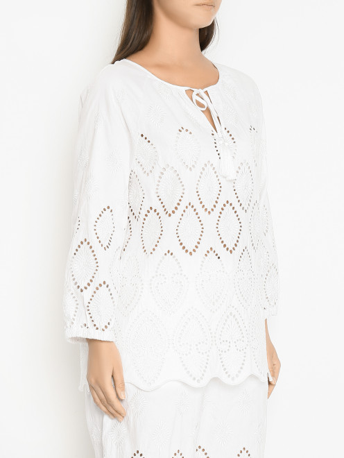 Блуза свободного кроя из хлопка с вышивкой ришелье Marina Rinaldi - МодельВерхНиз