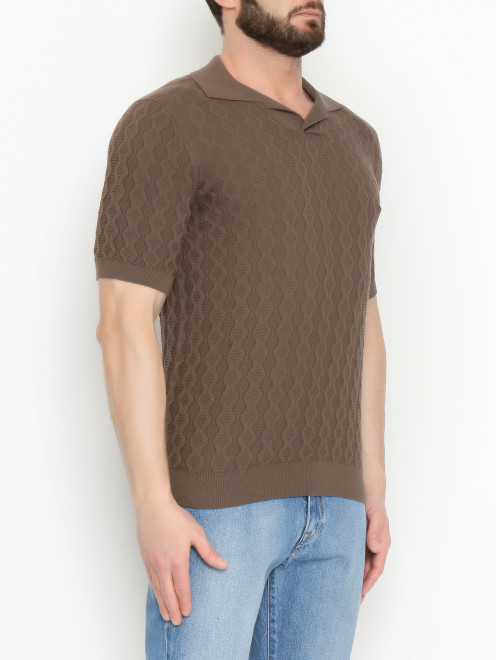 Поло из хлопка фактурной вязки Piacenza Cashmere 1733 - МодельВерхНиз