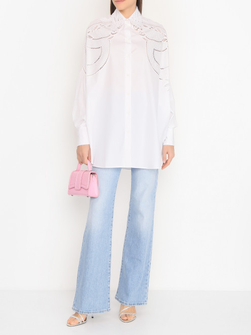 Блуза из хлопка с вышивкой и стразами Ermanno Scervino - МодельОбщийВид