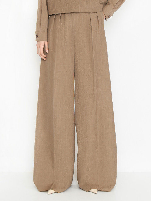 Шерстяные брюки из жатой ткани с защипами Max Mara - МодельВерхНиз