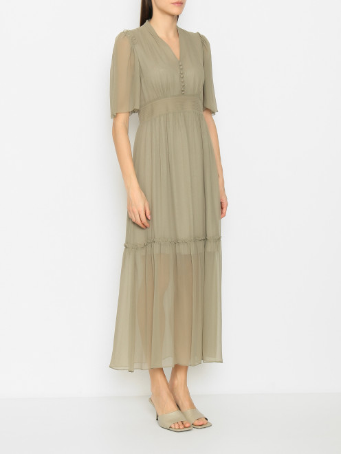 Платье-макси из шелка с короткими рукавами Ellassay - МодельВерхНиз