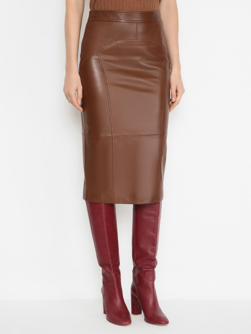 Юбка-миди из кожи Max Mara - МодельВерхНиз