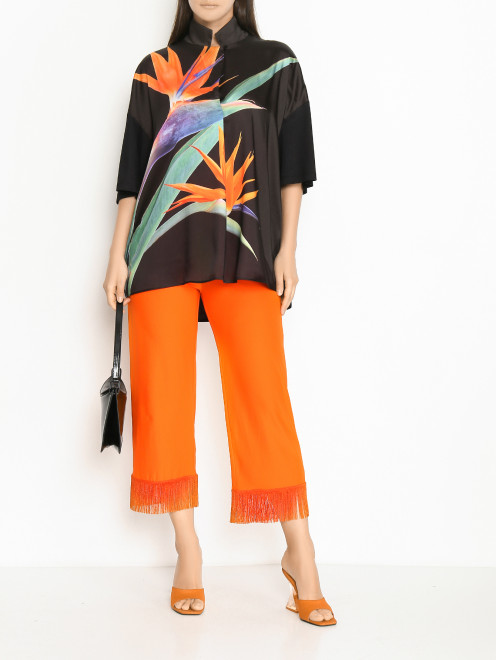 Атласная блуза свободного кроя с узором Marina Rinaldi - МодельОбщийВид