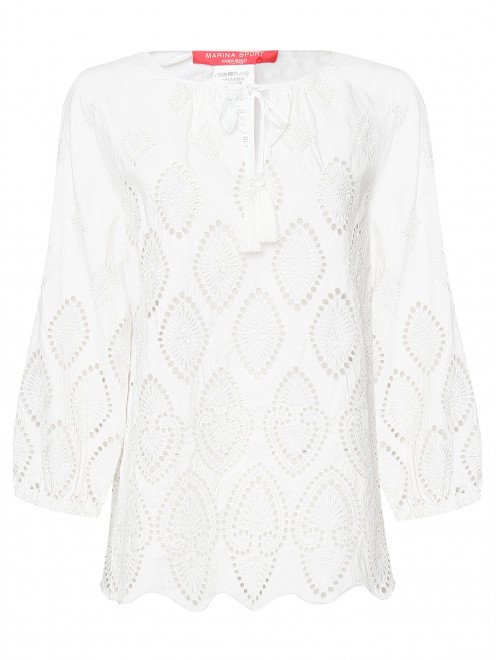 Блуза свободного кроя из хлопка с вышивкой ришелье Marina Rinaldi - Общий вид
