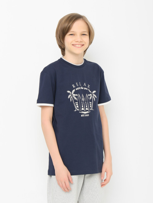 Хлопковая футболка с контрастным принтом Eleventy - МодельВерхНиз