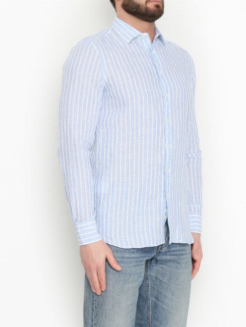 Рубашка из льна с узором полоска LARDINI - МодельВерхНиз