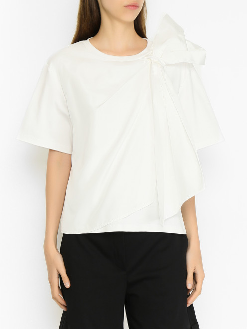 Хлопковая футболка с шелковым бантом Max Mara - МодельВерхНиз