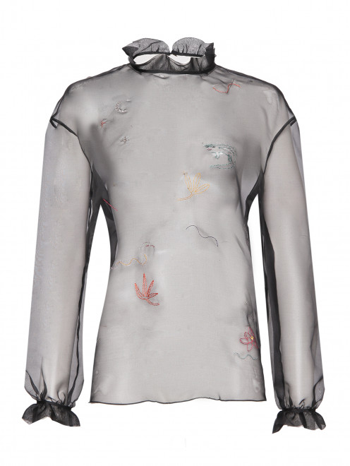 Блуза из шелка с вышивкой Курочки - Общий вид