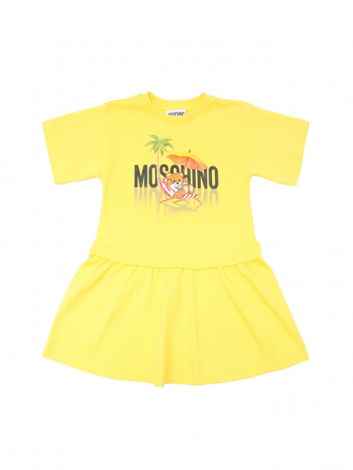 Платье из хлопка с принтом Moschino - Общий вид