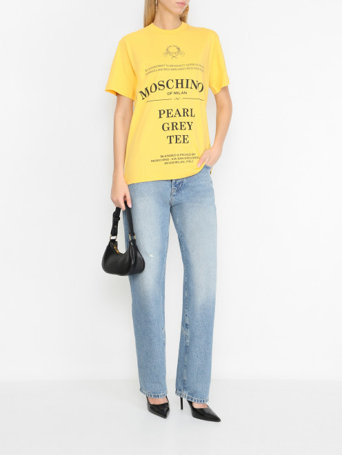 Футболка из хлопка с принтом Moschino - МодельОбщийВид
