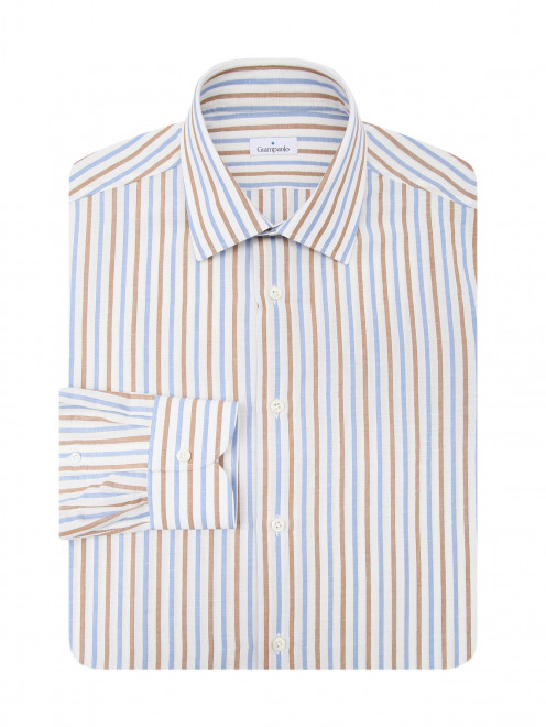 Рубашка из хлопка и льна с узором полоска Giampaolo - Общий вид