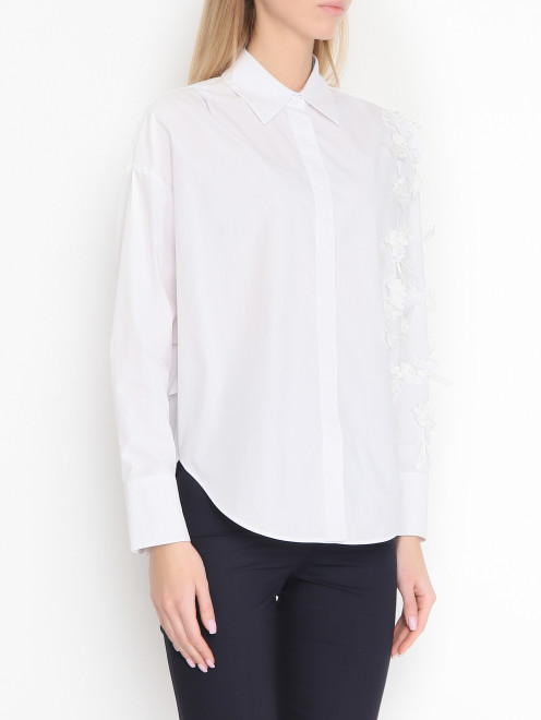 Блуза из хлопка с цветочной аппликацией Lorena Antoniazzi - МодельВерхНиз