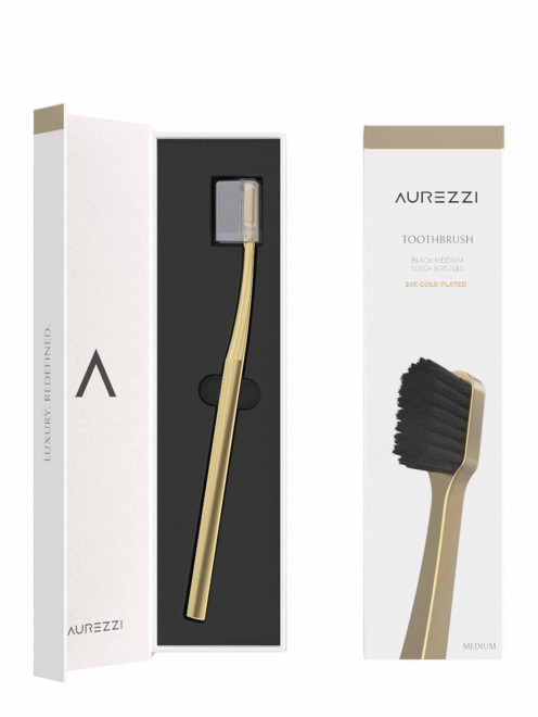 Зубная щетка с щетиной средней жесткости 24K Gold Black Aurezzi - Обтравка1