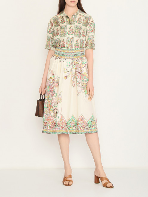 Юбка из хлопка с защипами Etro - МодельОбщийВид