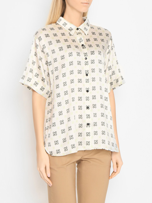 Блуза с коротким рукавом из шелка с узором AND the brand - МодельВерхНиз