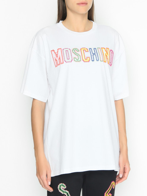 Футболка с вышивкой из трикотажа Moschino - МодельВерхНиз