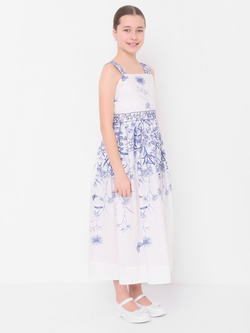 Платье из хлопка с цветочным принтом Elie Saab - МодельВерхНиз