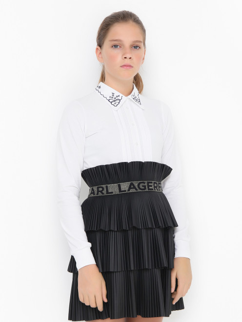 Трикотажная блуза с вышитым воротником Aletta Couture - МодельВерхНиз