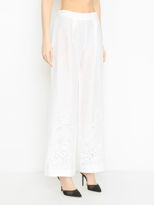 Брюки с вышивкой ришелье из льна Ermanno Scervino - МодельВерхНиз