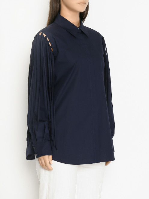 Однотонная рубашка из хлопка с декоративными узлами на рукавах Marina Rinaldi - МодельВерхНиз
