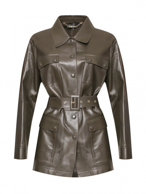 Кожаная куртка-жакет с накладными карманами и поясом Luisa Spagnoli - Общий вид
