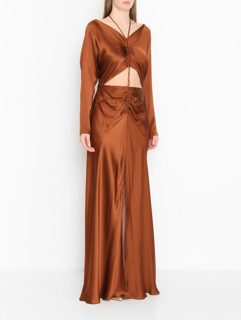 Атласное макси-платье с разрезами Alberta Ferretti - МодельВерхНиз