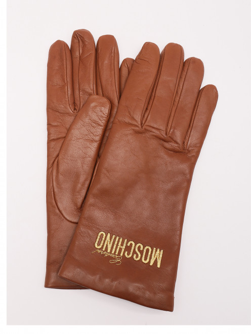 Перчатки из гладкой кожи с вышивкой Moschino - Общий вид
