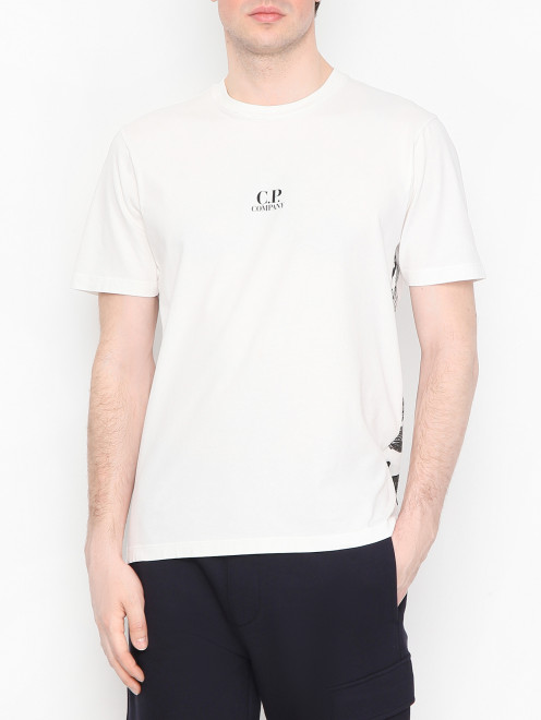 Футболка из хлопка с узором C.P. Company - МодельВерхНиз