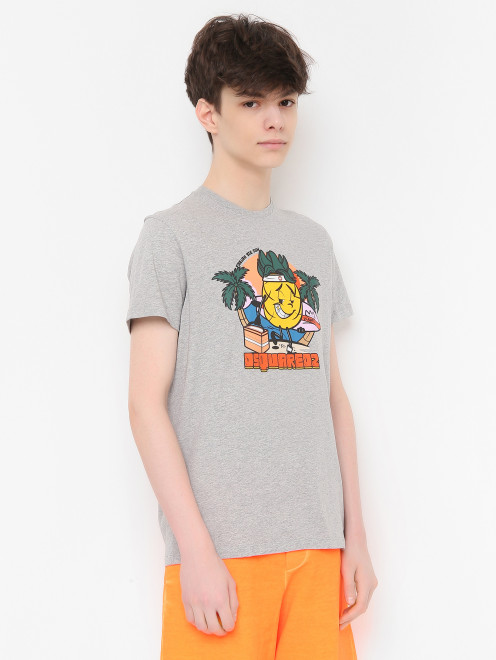 Хлопковая футболка с принтом Dsquared2 - МодельВерхНиз