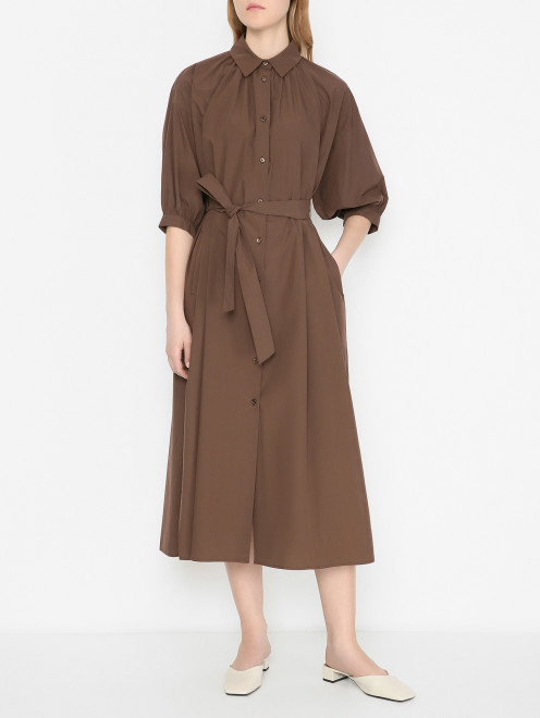 Свободное платье из хлопка с поясом Weekend Max Mara - МодельВерхНиз