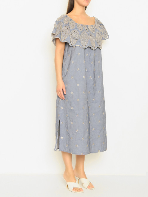 Платье из хлопка и льна с вышивкой Marina Rinaldi - МодельВерхНиз