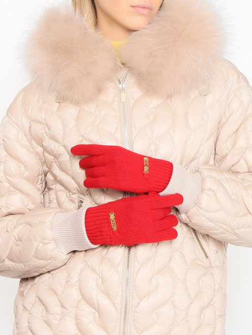 Перчатки из шерсти с золотой фурнитурой Moschino - МодельОбщийВид