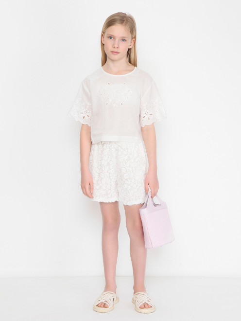 Блуза из вискозы с вышивкой Ermanno Scervino Junior - МодельОбщийВид