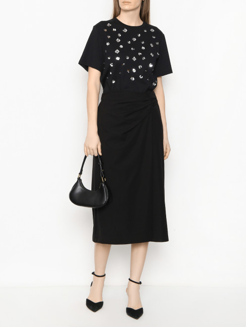 Футболка из хлопка расшитая бисером и пайетками Weekend Max Mara - МодельОбщийВид