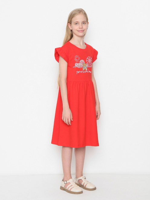 Платье из хлопка с вышивкой Moschino - МодельВерхНиз