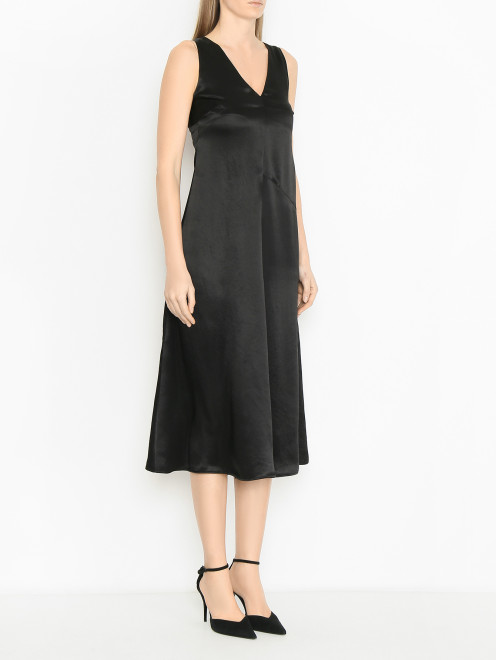 Однотонное атласное платье-комбинация с эффектом жатой ткани Weekend Max Mara - МодельВерхНиз