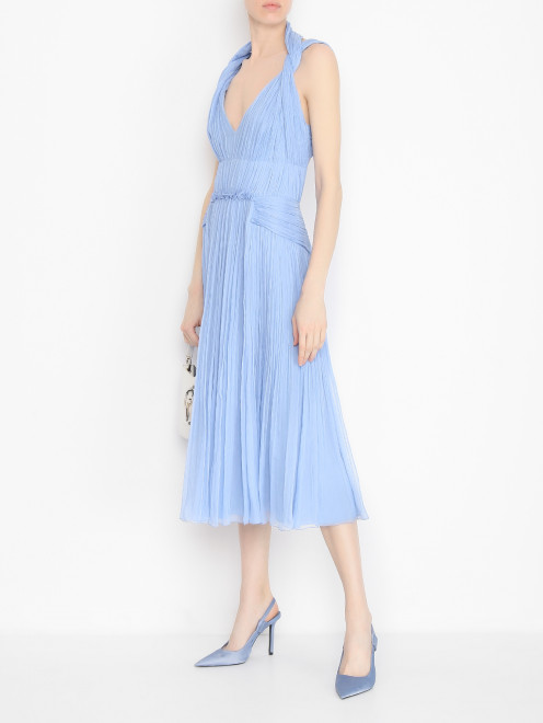 Платье-миди из шелка с V-образным вырезом Alberta Ferretti - МодельОбщийВид