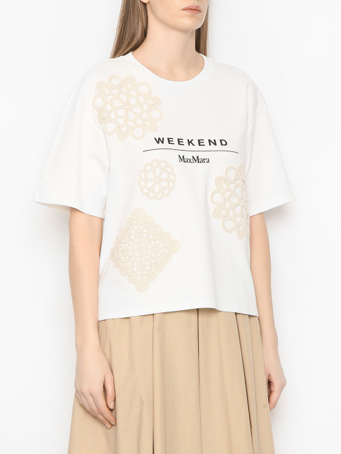 Футболка с круглым вырезом и вышитом узором Weekend Max Mara - МодельВерхНиз